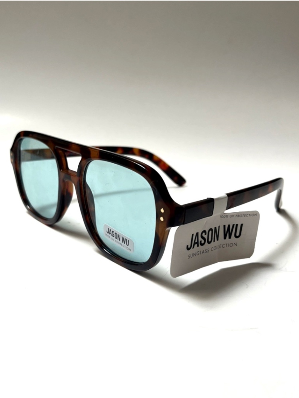 NWT JASON WU Double Bridge Aviator Sunglasses Tortoise Shell Blue Lens
